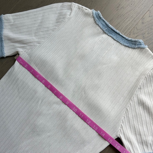 SANDRO Alecia Knit Denim Trim Midi Dress White Button Detail - FR 42 / US 10 - Picture 11 of 12